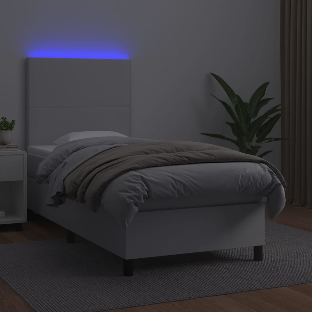 Boxspringbett Mit Matratze & Led Kunstleder Weiß