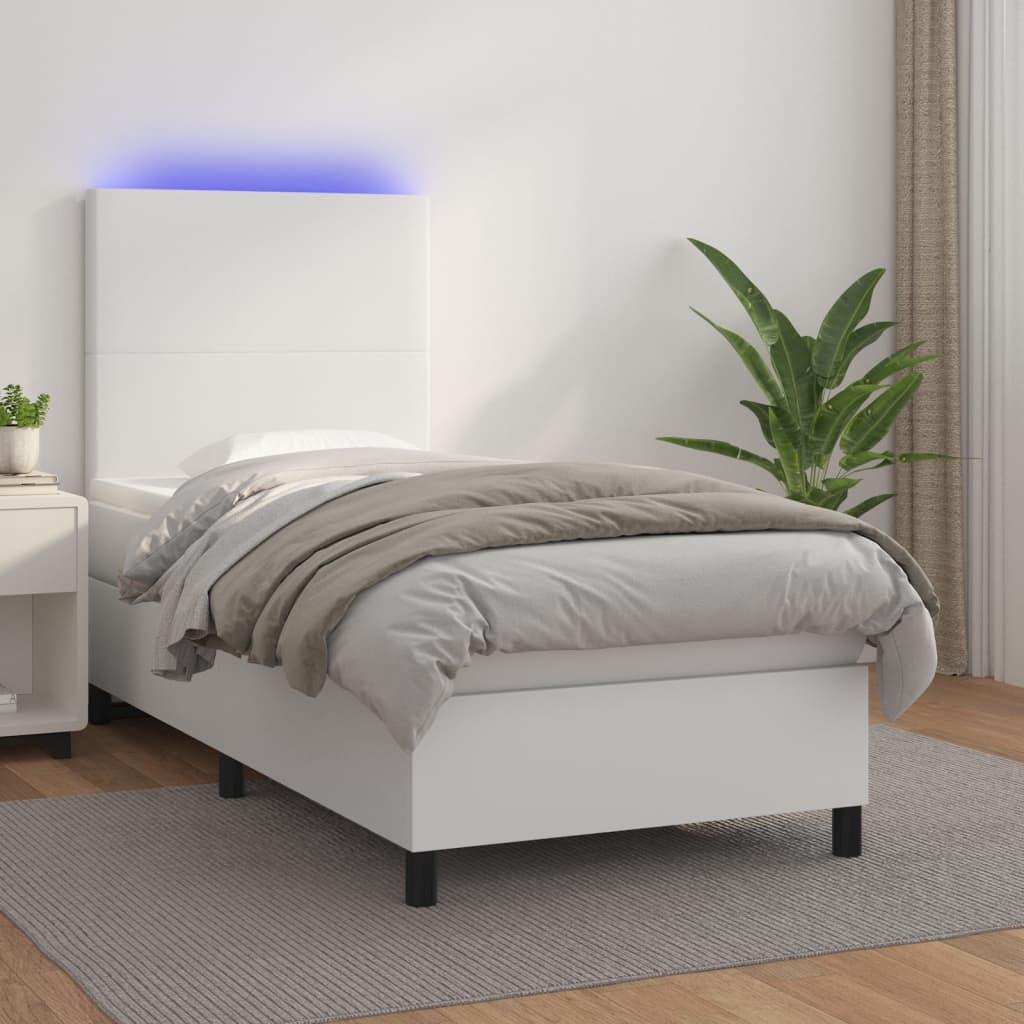 Boxspringbett Mit Matratze & Led Kunstleder Weiß