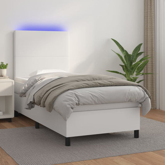 Boxspringbett Mit Matratze & Led Kunstleder Weiß