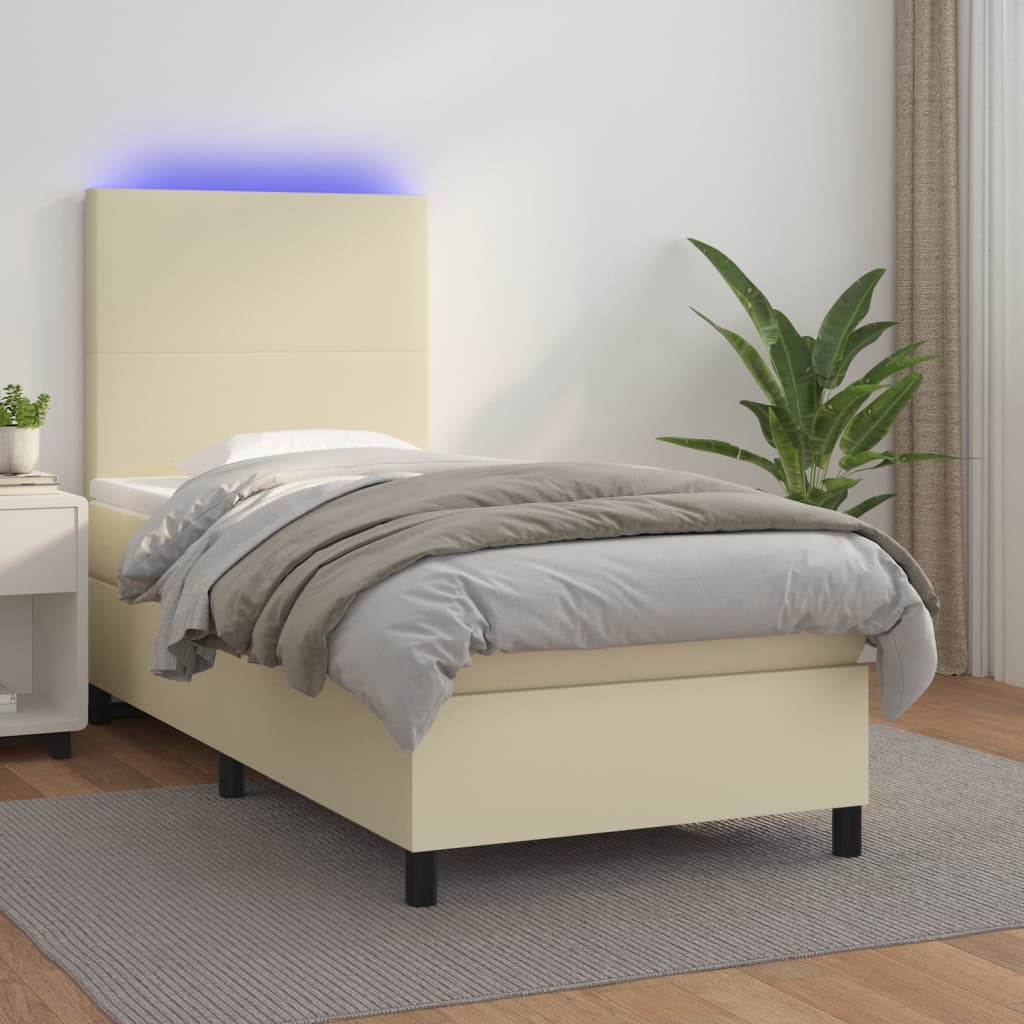 Boxspringbett Mit Matratze & Led Kunstleder Creme