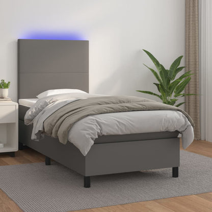 Boxspringbett Mit Matratze & Led Kunstleder Grau