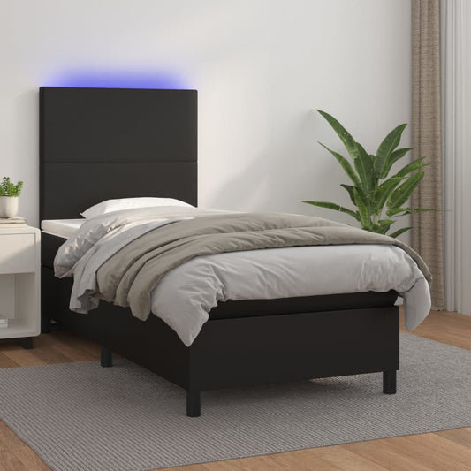 Boxspringbett Mit Matratze & Led Kunstleder Schwarz