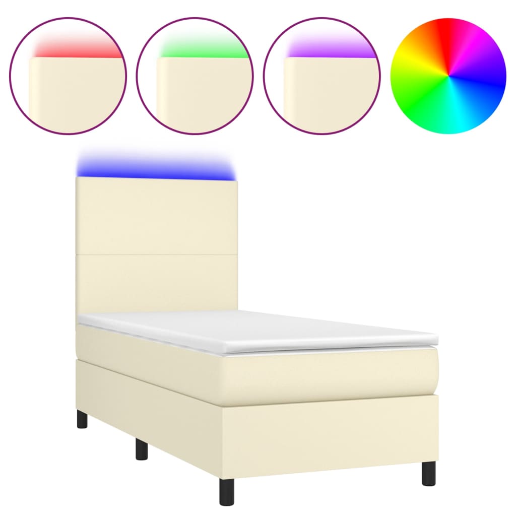 Boxspringbett Mit Matratze & Led Kunstleder Creme