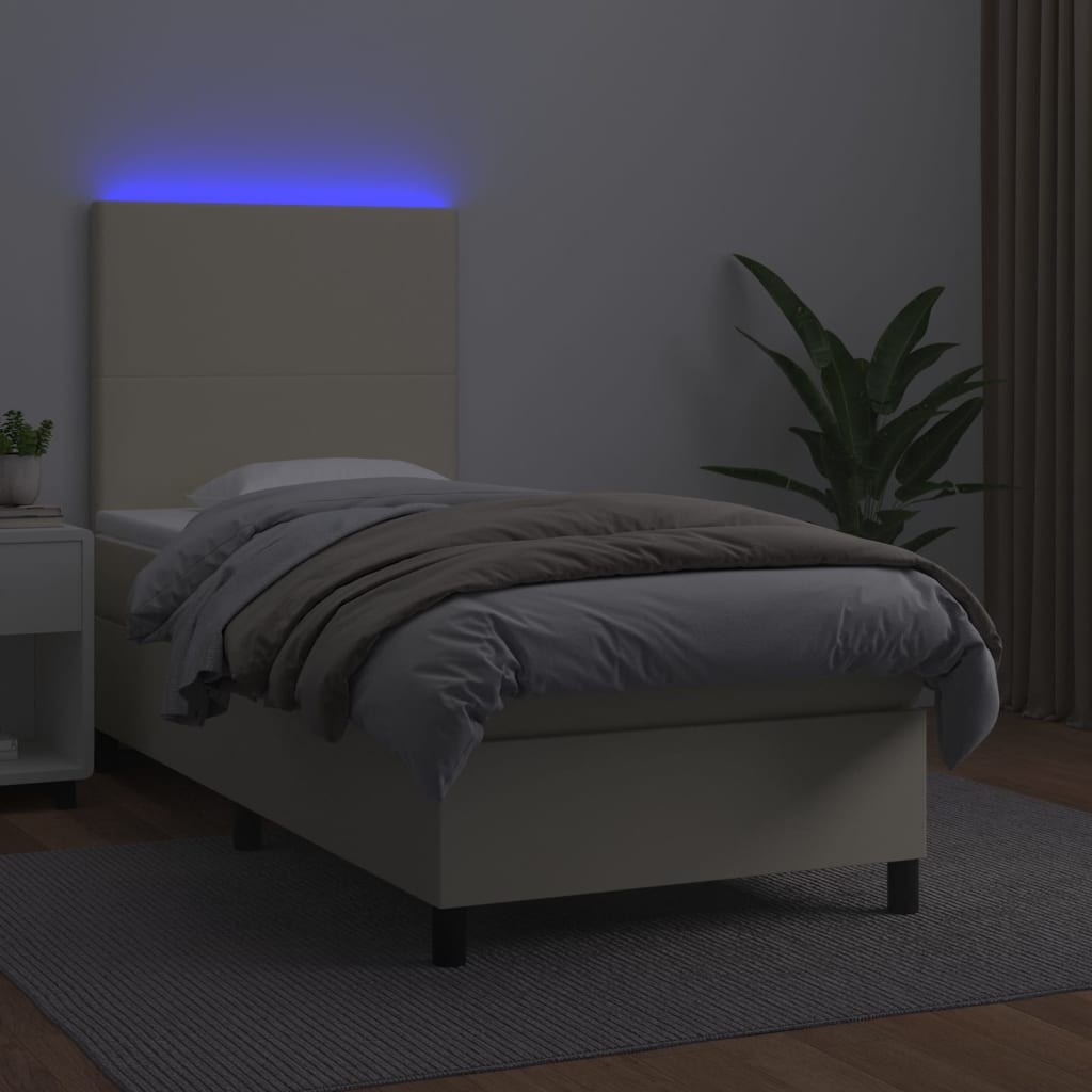 Boxspringbett Mit Matratze & Led Kunstleder Creme