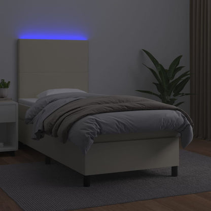 Boxspringbett Mit Matratze & Led Kunstleder Creme