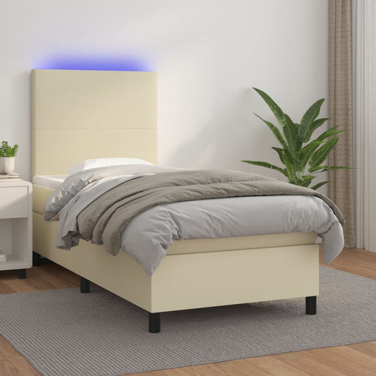 Boxspringbett Mit Matratze & Led Kunstleder Creme