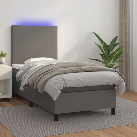 Boxspringbett Mit Matratze & Led Kunstleder Grau