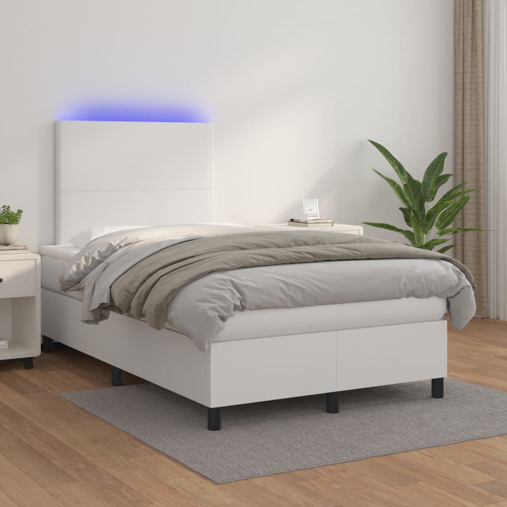 Boxspringbett Mit Matratze & Led Kunstleder Weiß