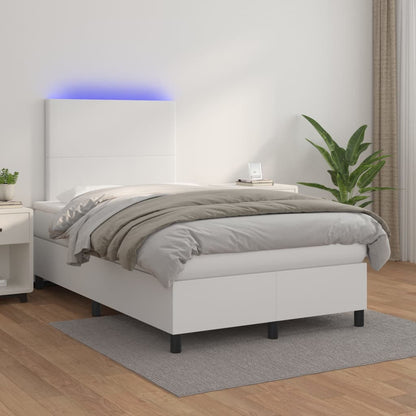 Boxspringbett Mit Matratze & Led Kunstleder Weiß