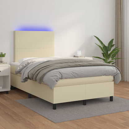 Boxspringbett Mit Matratze & Led Kunstleder Creme