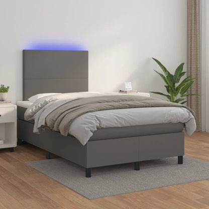 Boxspringbett Mit Matratze & Led Kunstleder Grau