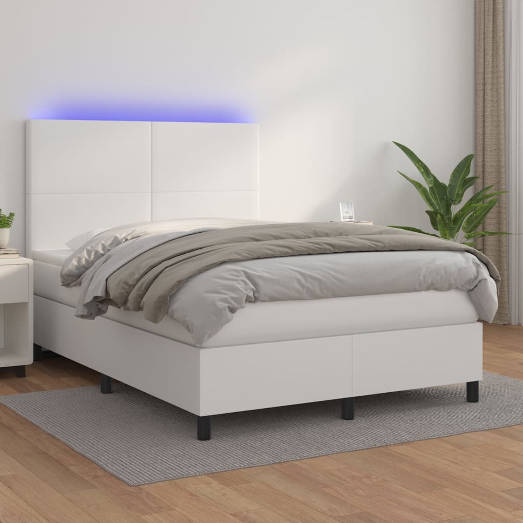 Boxspringbett Mit Matratze & Led Kunstleder Weiß