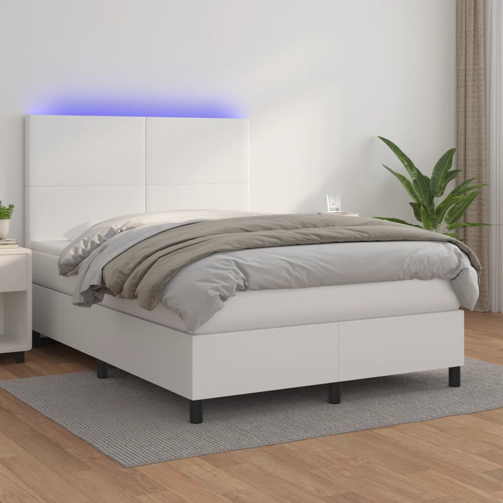 Boxspringbett Mit Matratze & Led Kunstleder Weiß