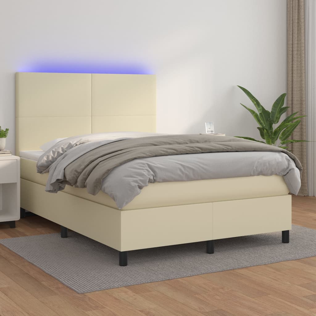 Boxspringbett Mit Matratze & Led Kunstleder Creme