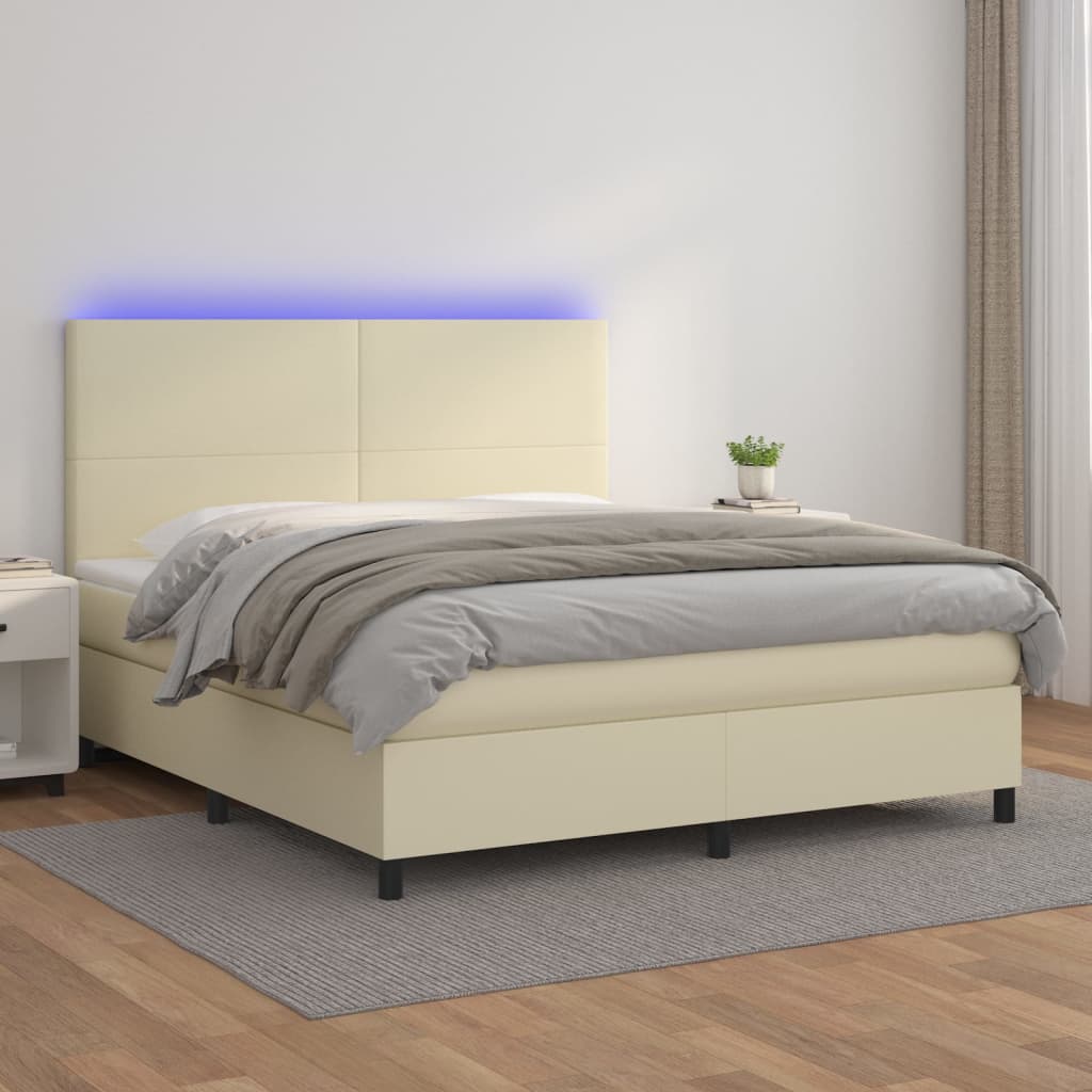 Boxspringbett Mit Matratze & Led Kunstleder Creme
