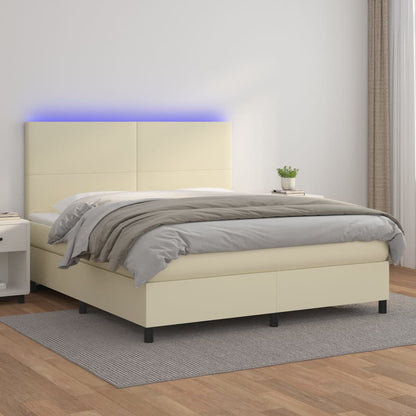 Boxspringbett Mit Matratze & Led Kunstleder Creme