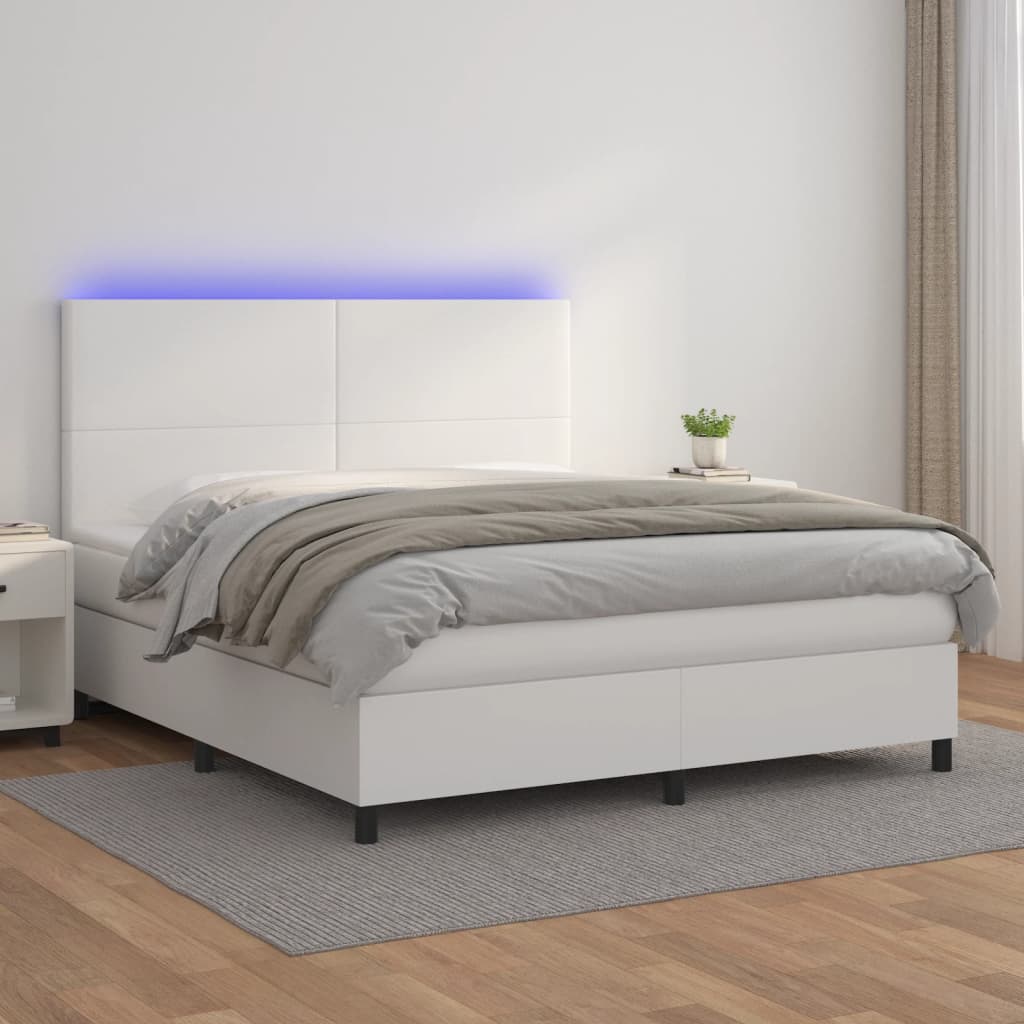 Boxspringbett Mit Matratze & Led Kunstleder Weiß