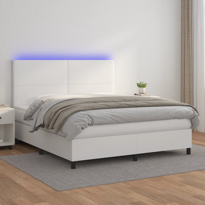 Boxspringbett Mit Matratze & Led Kunstleder Weiß
