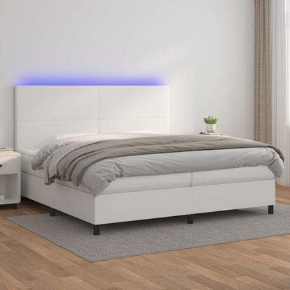 Boxspringbett Mit Matratze & Led Kunstleder Weiß