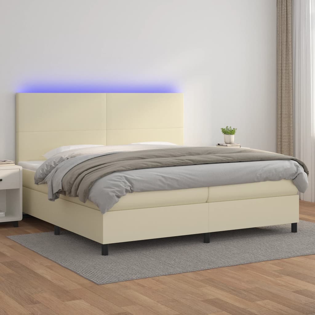 Boxspringbett Mit Matratze & Led Kunstleder Creme