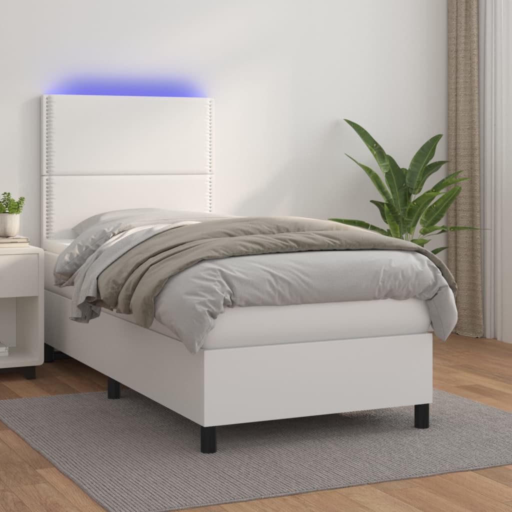 Boxspringbett Mit Matratze & Led Kunstleder Weiß
