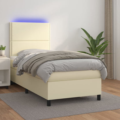Boxspringbett Mit Matratze & Led Kunstleder Creme