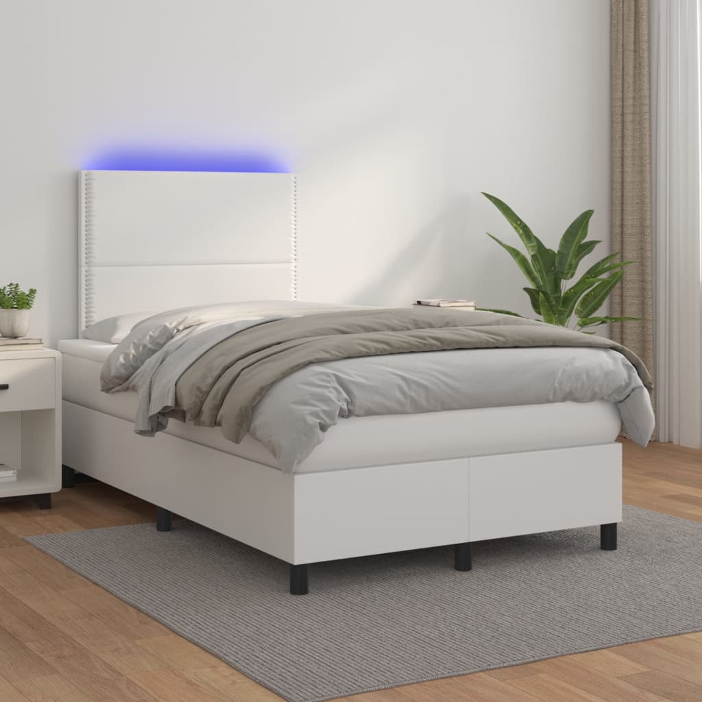 Boxspringbett Mit Matratze & Led Kunstleder Weiß