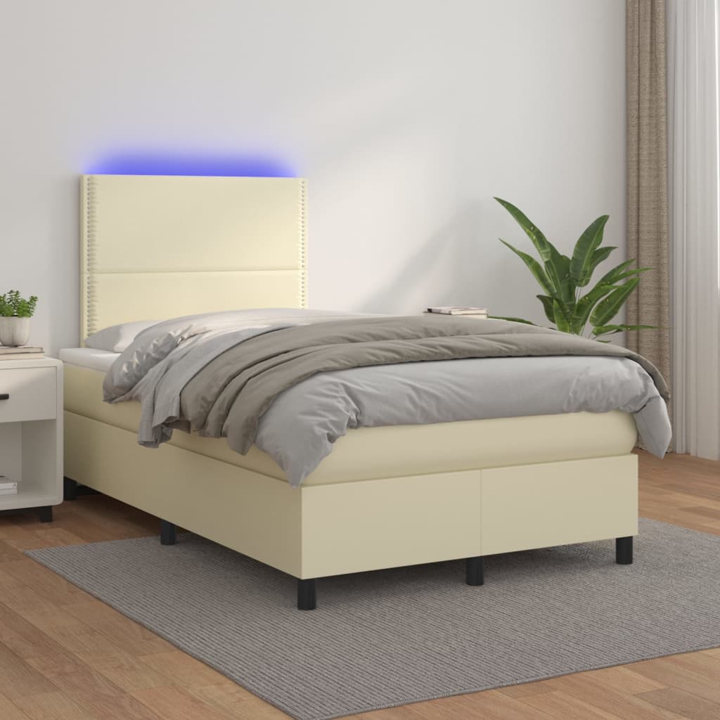 Boxspringbett Mit Matratze & Led Kunstleder Creme