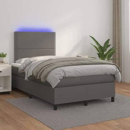 Boxspringbett Mit Matratze & Led Kunstleder Grau