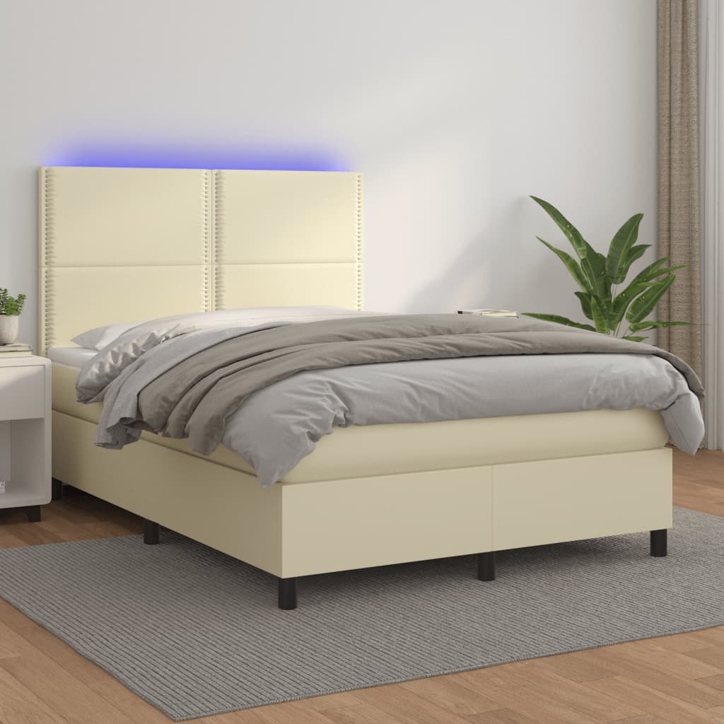Boxspringbett Mit Matratze & Led Kunstleder Creme