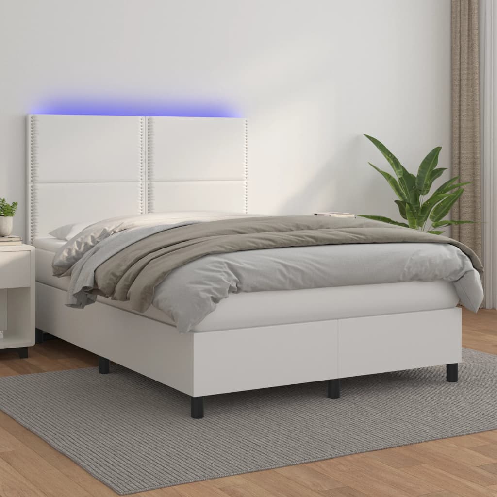 Boxspringbett Mit Matratze & Led Kunstleder Weiß