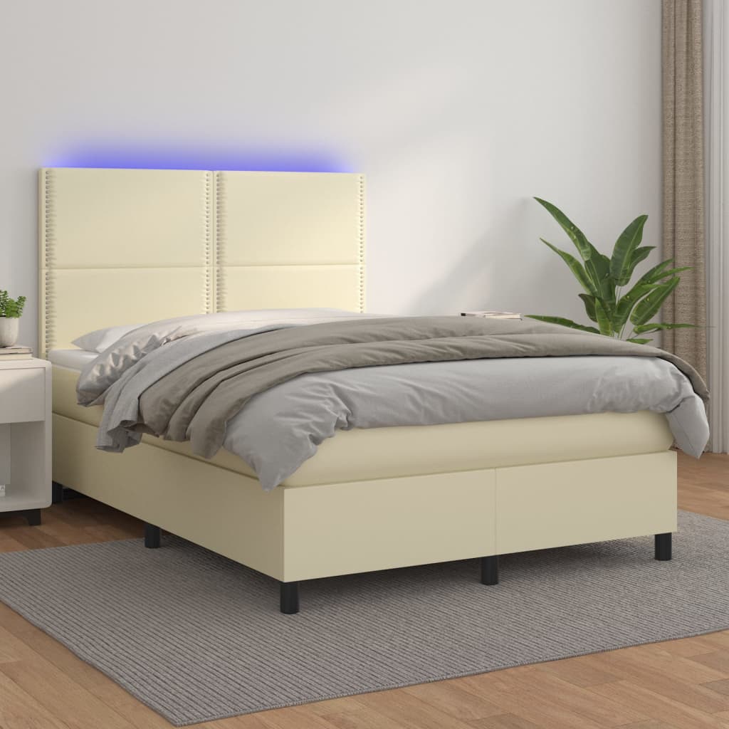 Boxspringbett Mit Matratze & Led Kunstleder Creme