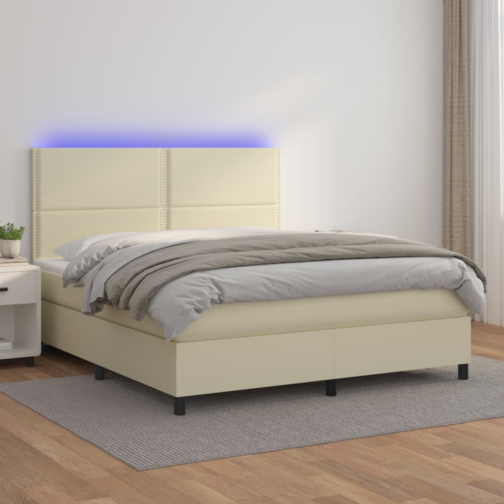 Boxspringbett Mit Matratze & Led Kunstleder Creme