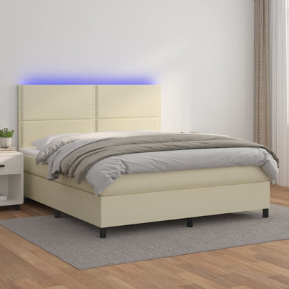 Boxspringbett Mit Matratze & Led Kunstleder Creme