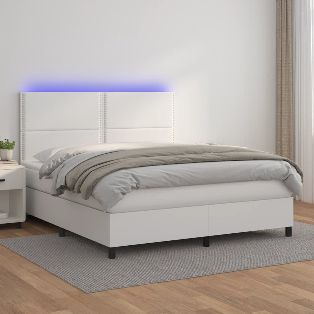 Boxspringbett Mit Matratze & Led Kunstleder Weiß
