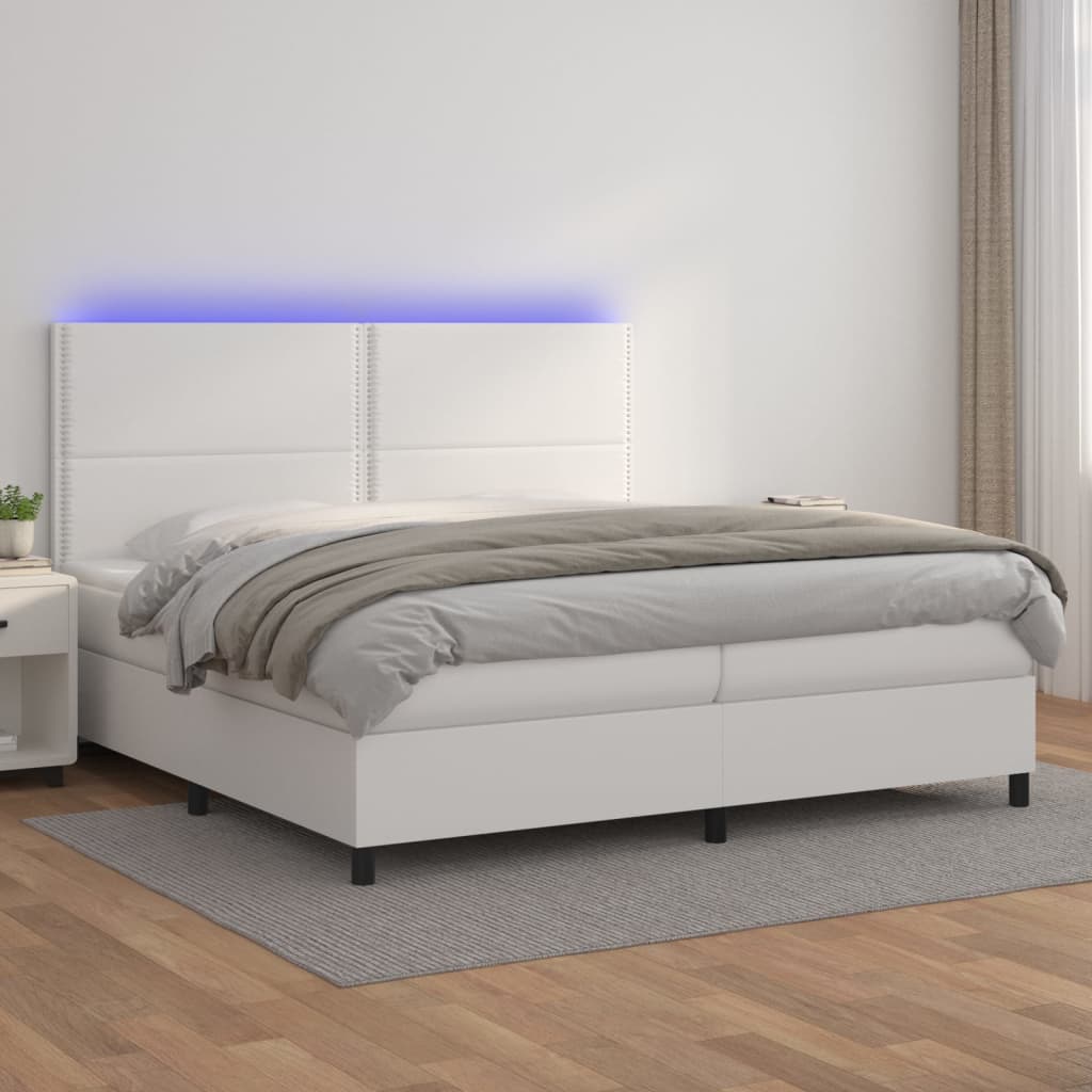 Boxspringbett Mit Matratze & Led Kunstleder Weiß