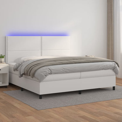 Boxspringbett Mit Matratze & Led Kunstleder Weiß