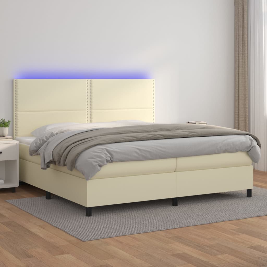 Boxspringbett Mit Matratze & Led Kunstleder Creme