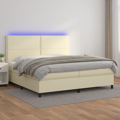 Boxspringbett Mit Matratze & Led Kunstleder Creme