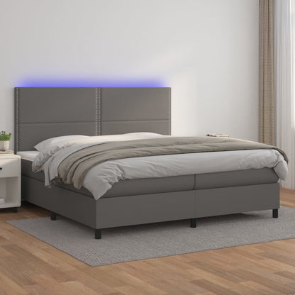 Boxspringbett Mit Matratze & Led Kunstleder Grau