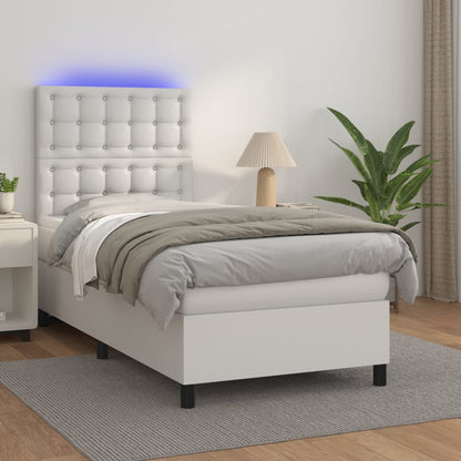 Boxspringbett Mit Matratze & Led Kunstleder Weiß