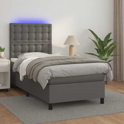 Boxspringbett Mit Matratze & Led Kunstleder Grau