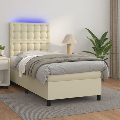 Boxspringbett Mit Matratze & Led Kunstleder Creme