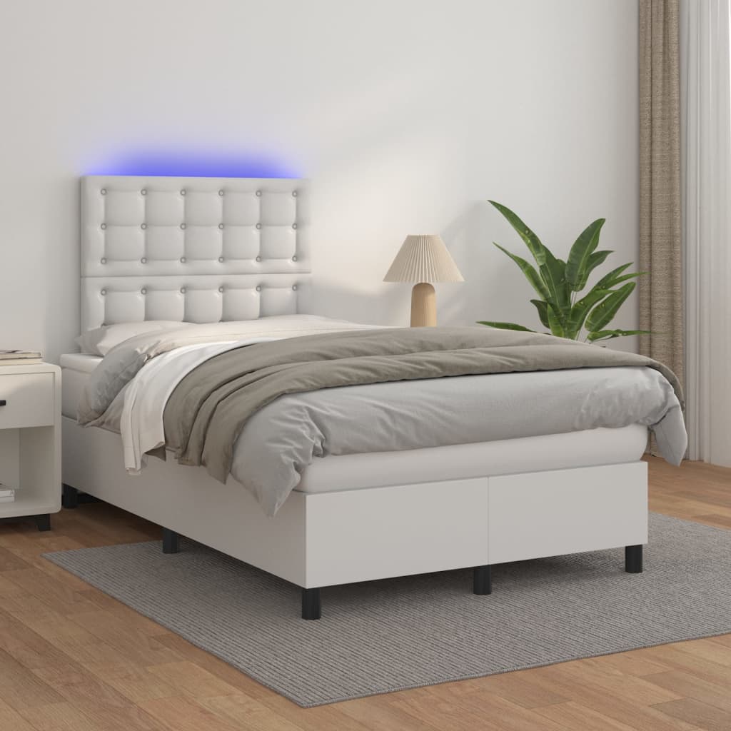 Boxspringbett Mit Matratze & Led Kunstleder Weiß
