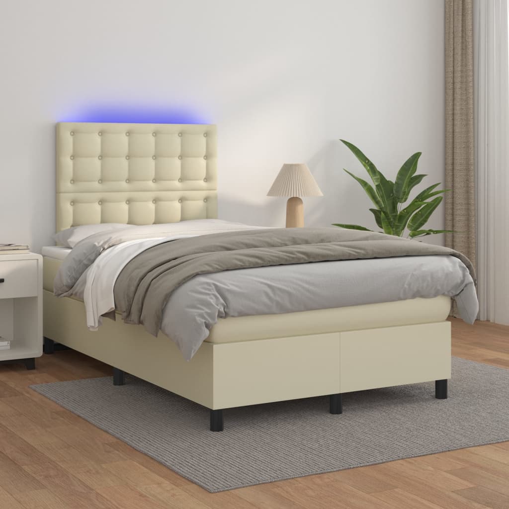Boxspringbett Mit Matratze & Led Kunstleder Creme
