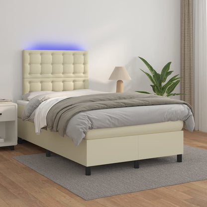 Boxspringbett Mit Matratze & Led Kunstleder Creme