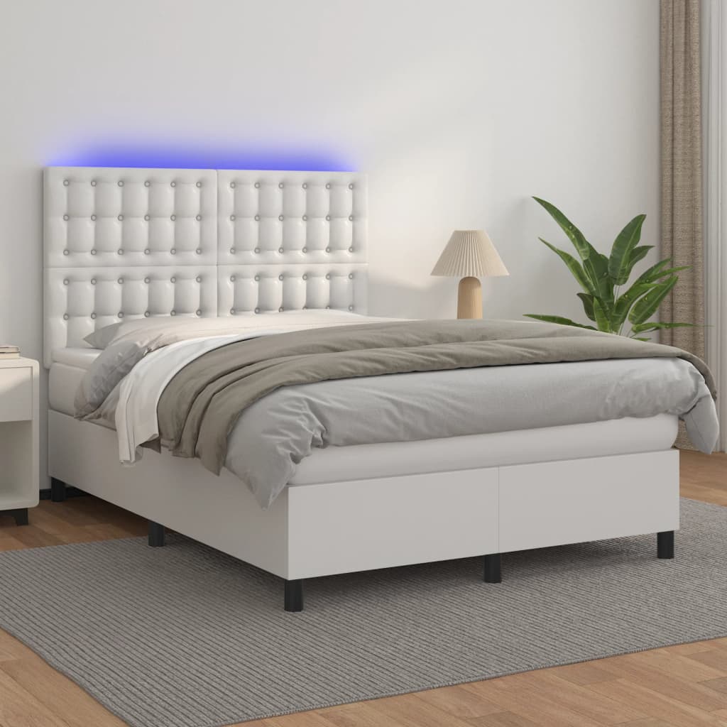 Boxspringbett Mit Matratze & Led Kunstleder Weiß