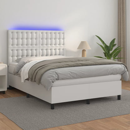Boxspringbett Mit Matratze & Led Kunstleder Weiß