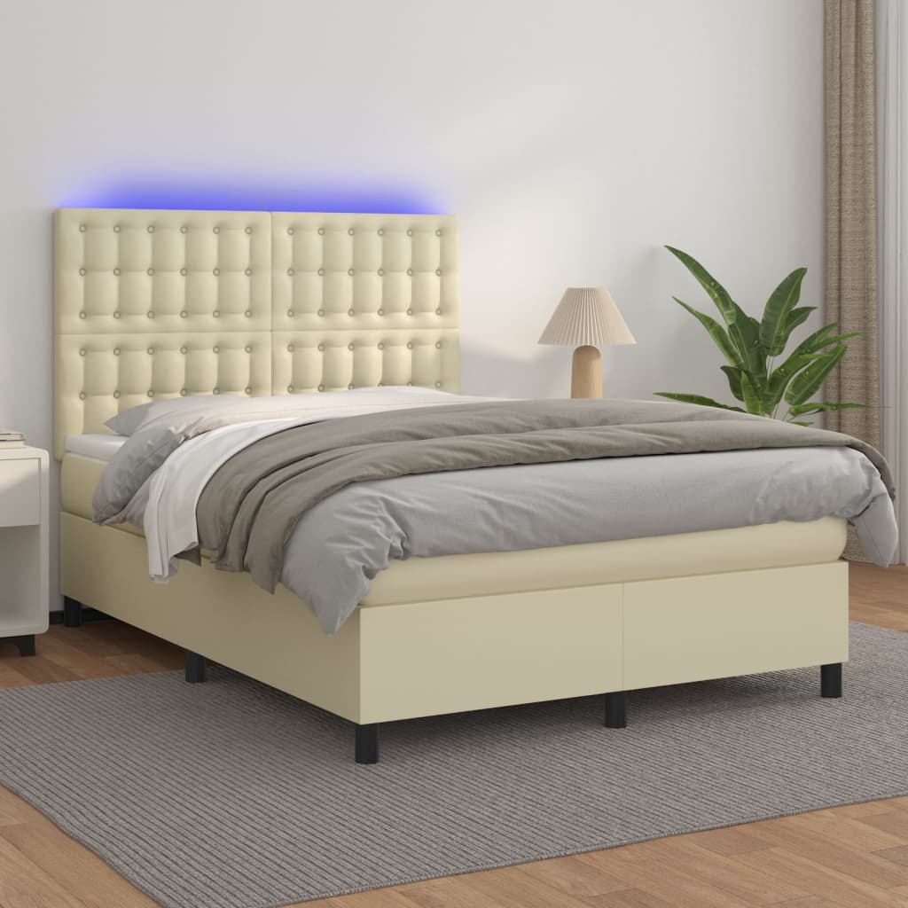 Boxspringbett Mit Matratze & Led Kunstleder Creme