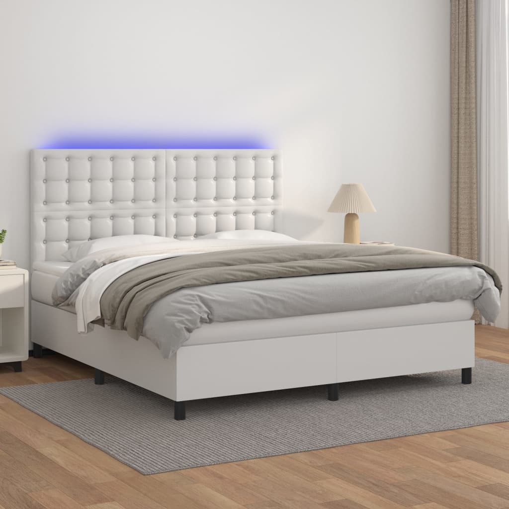 Boxspringbett Mit Matratze & Led Kunstleder Weiß
